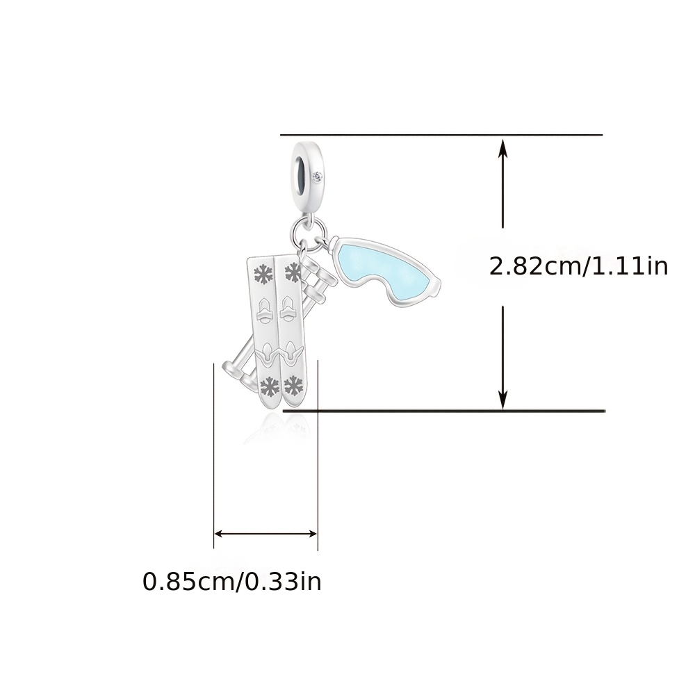 925 Sterling Silver Goggles & Skis Design Bracelet Charm, Gift